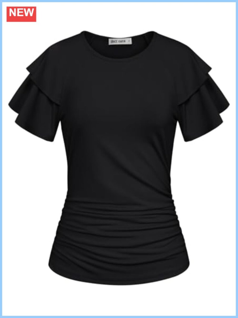Ruffle Sleeve Blouse with Ruched Waist Dressy Casual Top